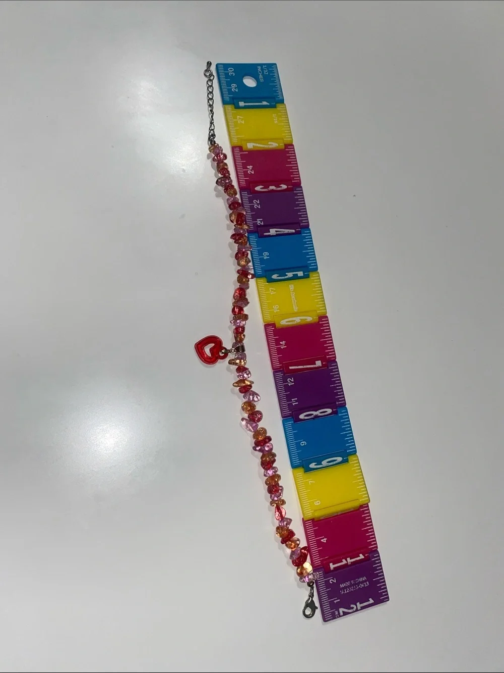 Vintage Girl’s Red Heart Charm Multicolor Beaded Necklace